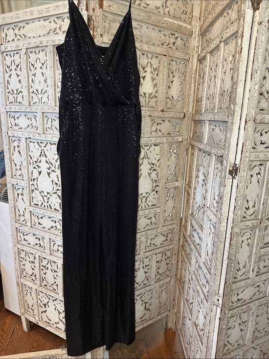 Express Pants - Express Black Sequin V-Neck Jumpsuit